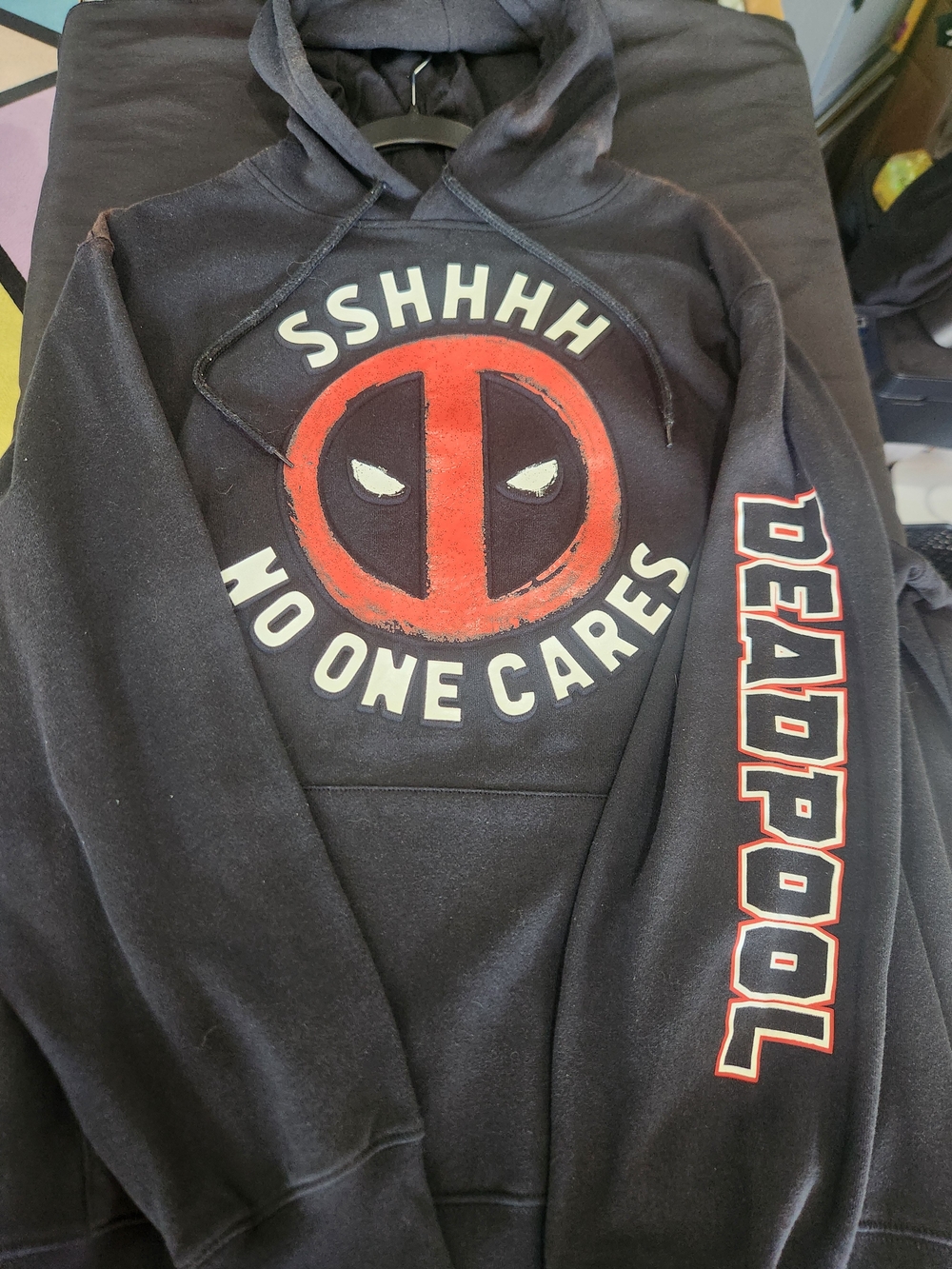 Marvel Black Deadpool 'SSHHHH No One Cares' Hoodie